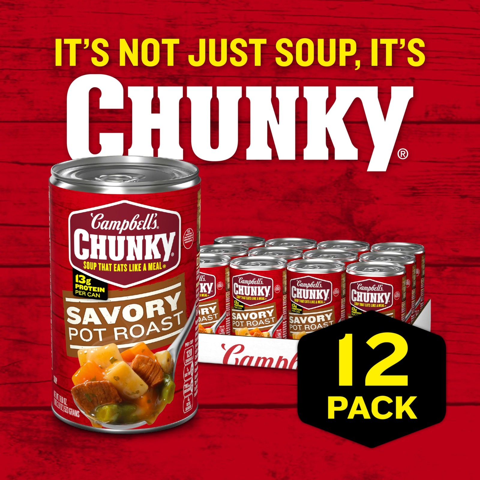 Campbell’s Chunky Soup, Savory Pot Roast Soup, 18.8 oz Can Pack of 12