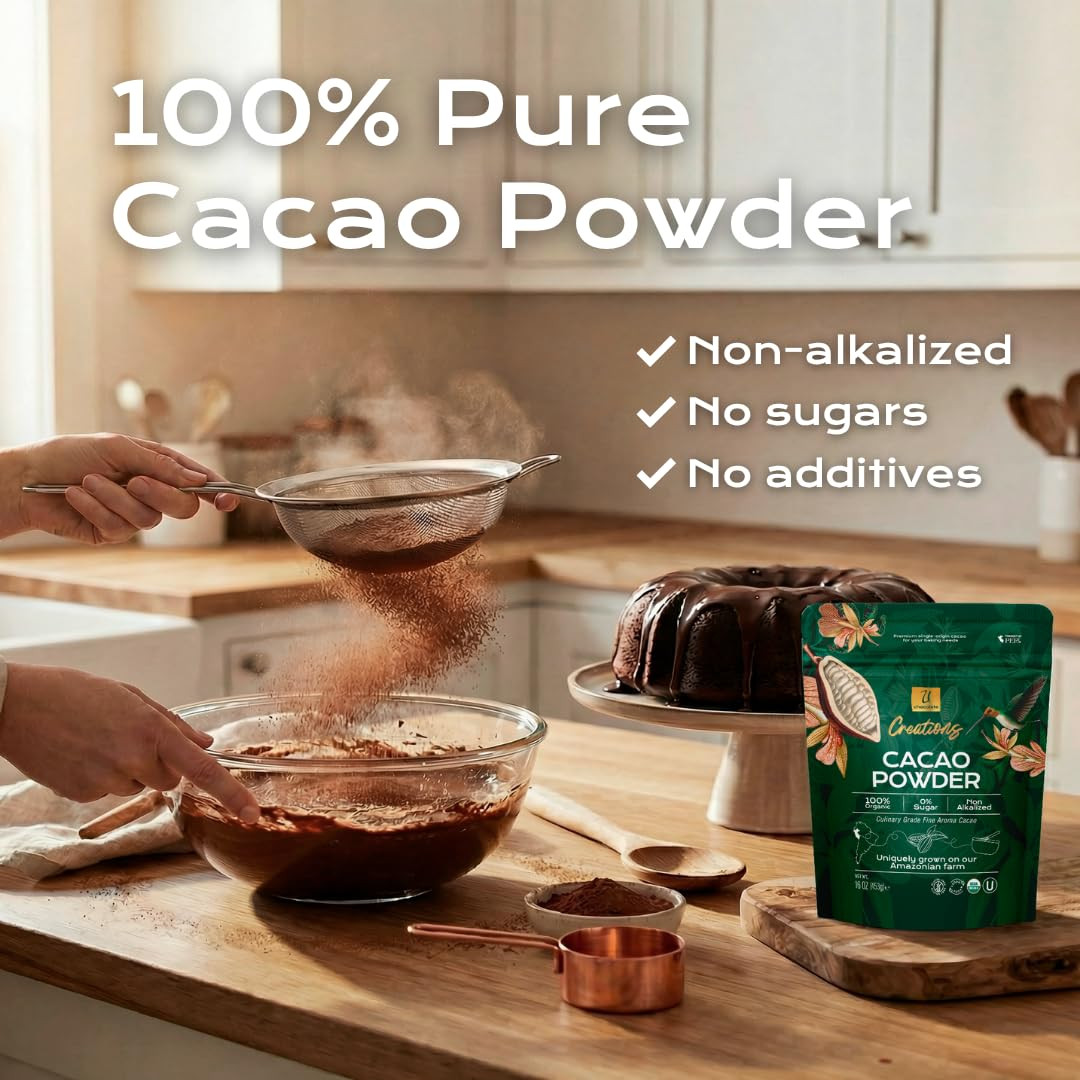 16 Oz Organic Unsweetened Non-Alkalized Cacao Powder for Baking Smoothies