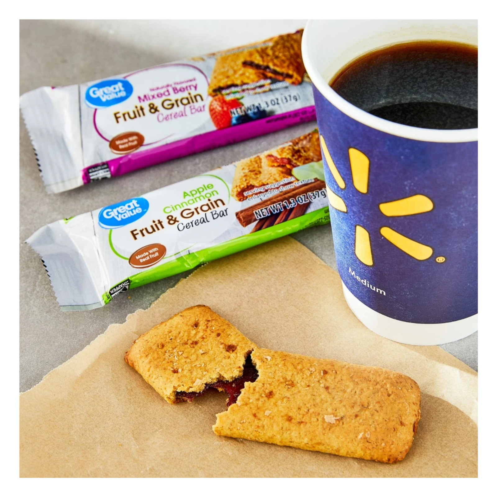 Great Value Fruit & Grain Cereal Bars, Variety Pack, 1.3 oz, 32 Count