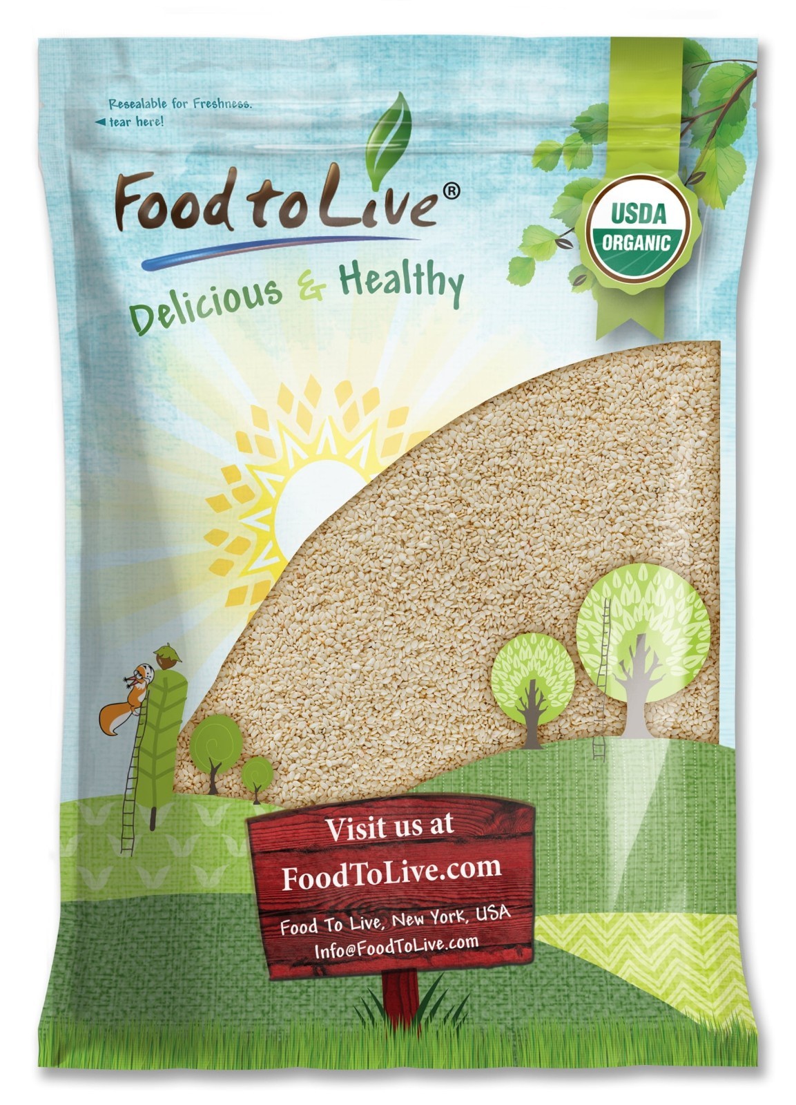 Organic Hulled Sesame Seeds — Non-GMO, Kosher, Raw, Vegan — by Food to Live