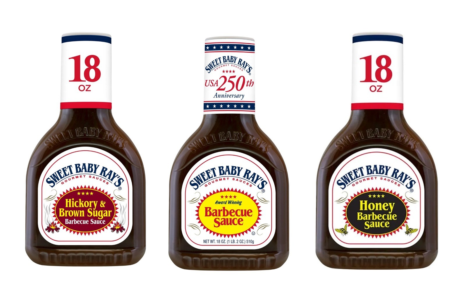 3 Pack Sweet Baby Ray’s BBQ Sauce 18oz Original Honey Hickory Bundle Size 18 oz