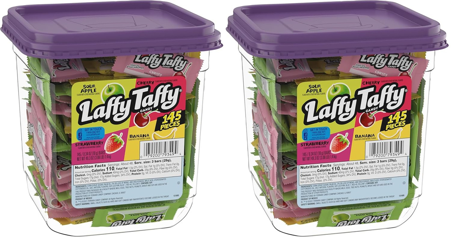 Candy, Assorted Fruit Flavored Taffy Candy, Sour Apple, Cherry, Strawberry & Ban