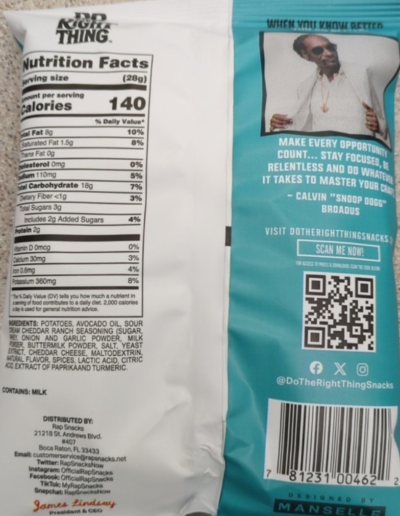 Rap Snacks Snoop Box Kettle Chips 36-Ct 1oz -Sour Cream Salt N Vinegar Mape BBQ