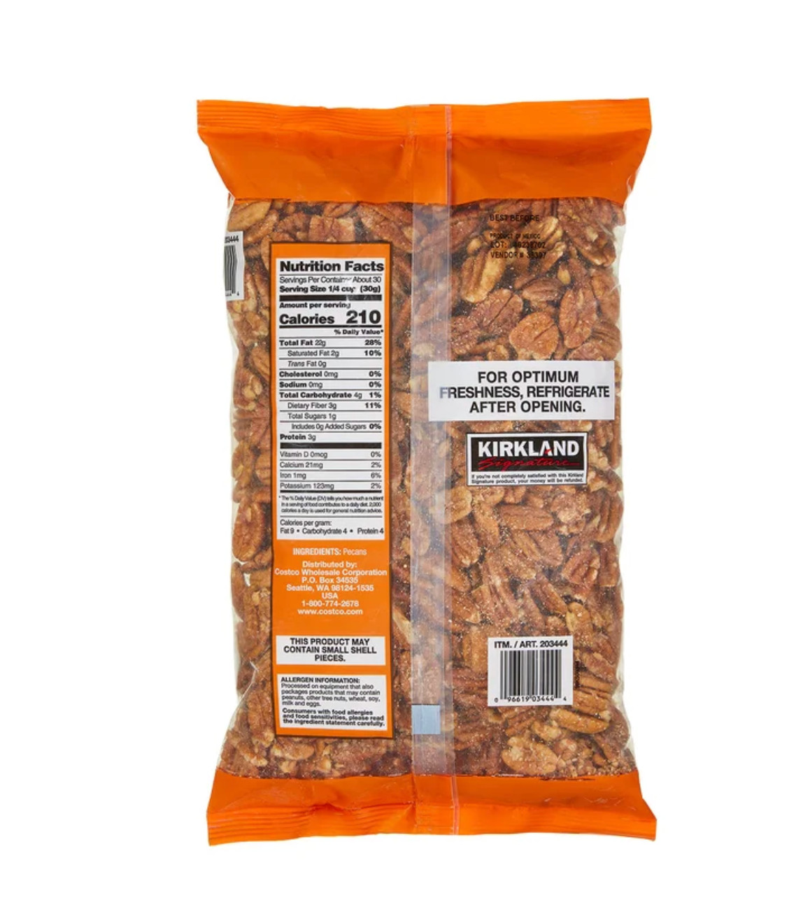 Kirkland Signature Pecan Halves 2 lbs Fresh US #1 Fancy Kosher Bulk Nuts