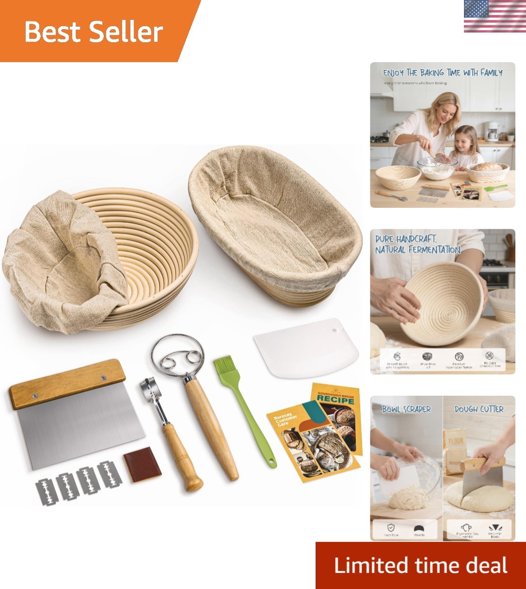 Complete Bread Proofing Set – Round and Oval Rattan Baskets with Essential Tools