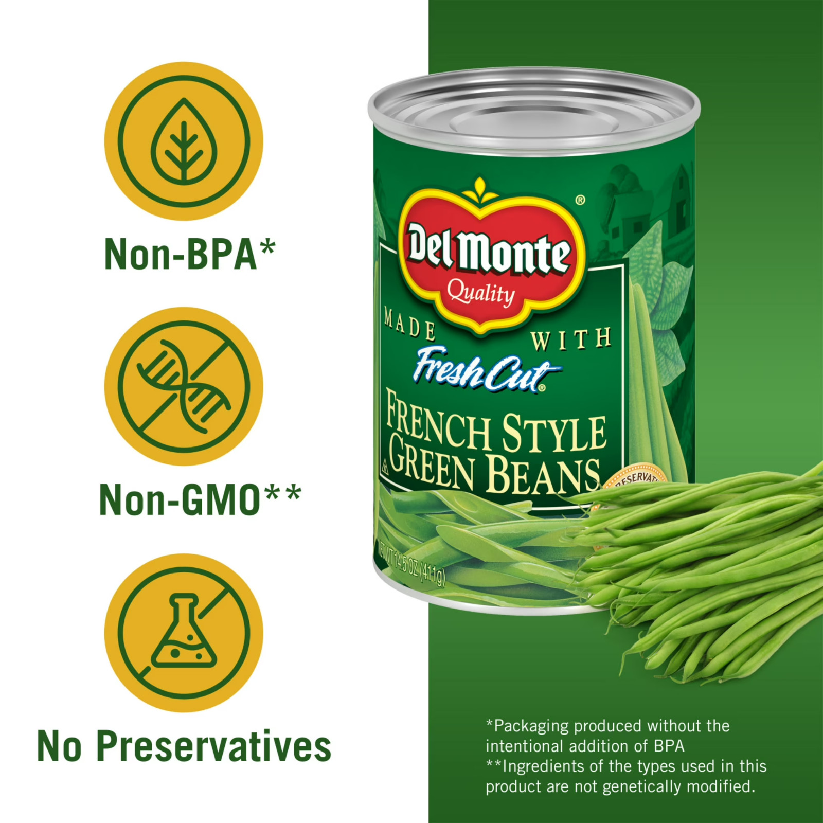 French Style Green Beans Canned Vegetables 14.5 oz Can Pack of 4