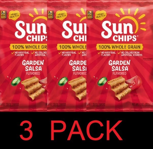 Sun Chips 100% Whole Grain Garden Salsa Snack Chips Bag 7 oz​ – 3 PACK