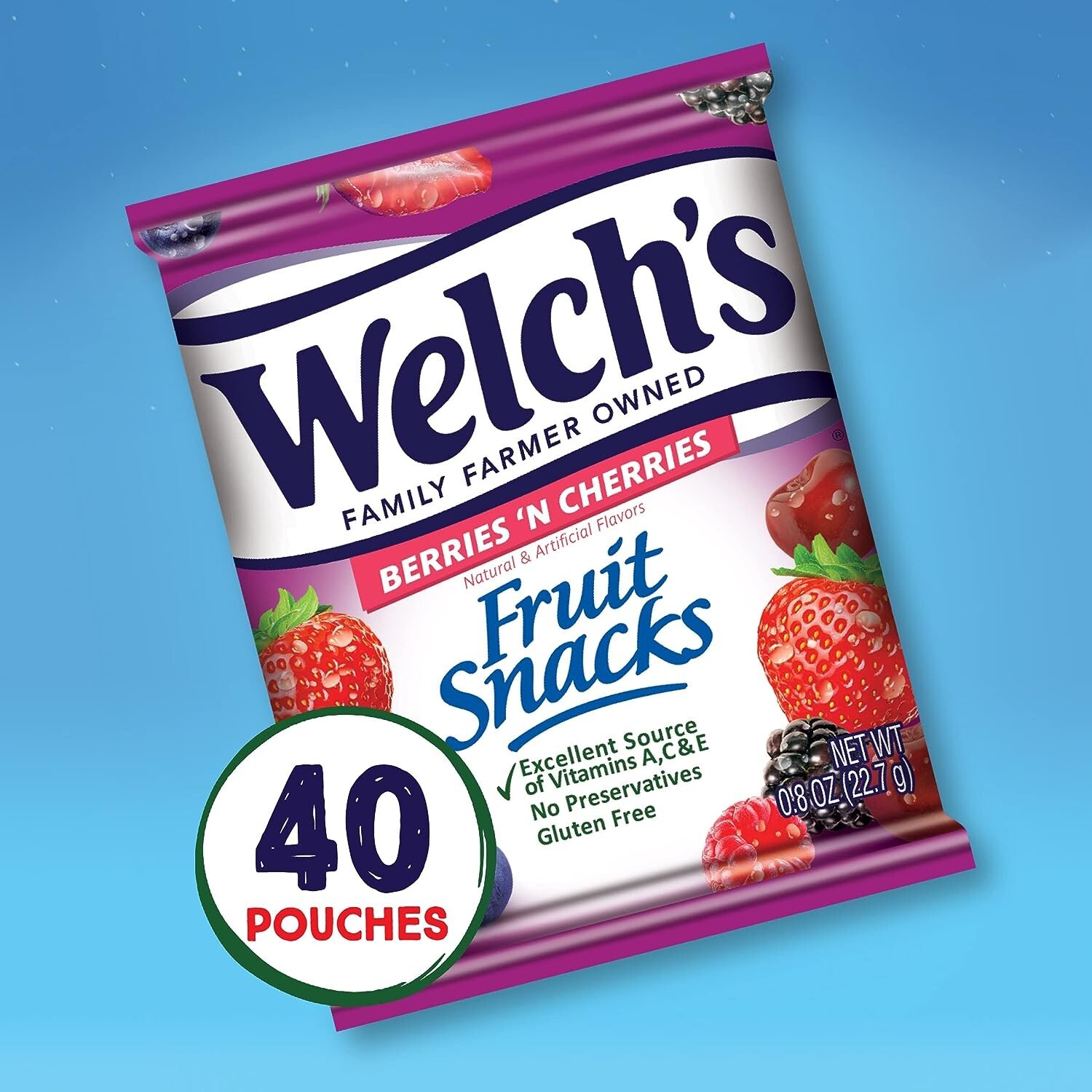 Welch’s Fruit Snacks, Berries ‘n Cherries, 0.8 oz (Pack of 40)