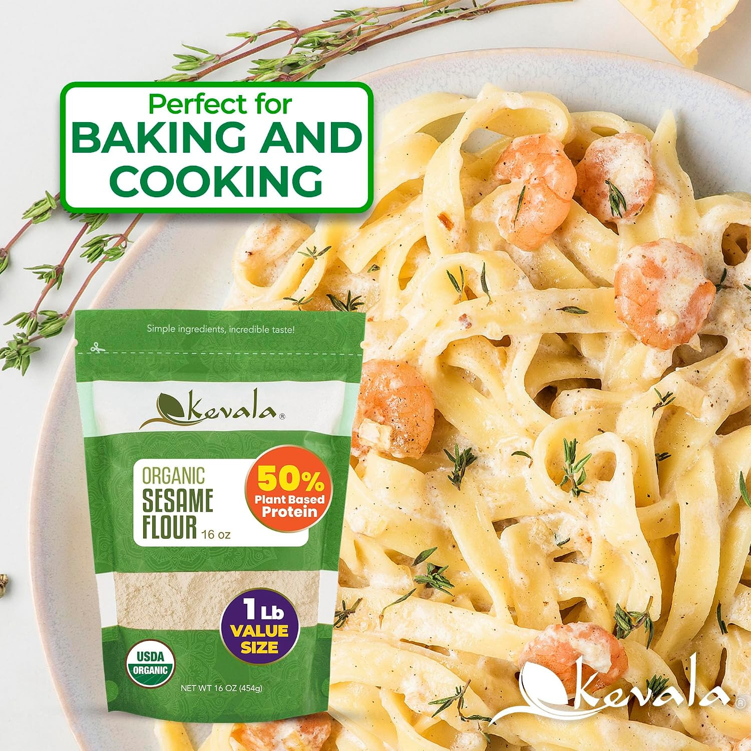 Organic Sesame Flour – 50% Protein Flour Made with Non GMO Sesame Seeds, with Mi