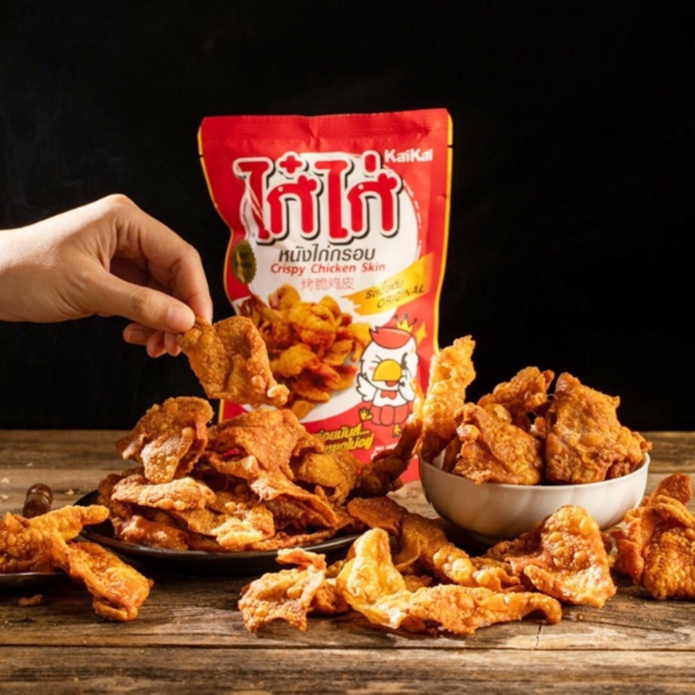 Snack Kaikai Crispy Fried Chicken Skin Thai Barbecue Spicy Flavor Camping 4 bag