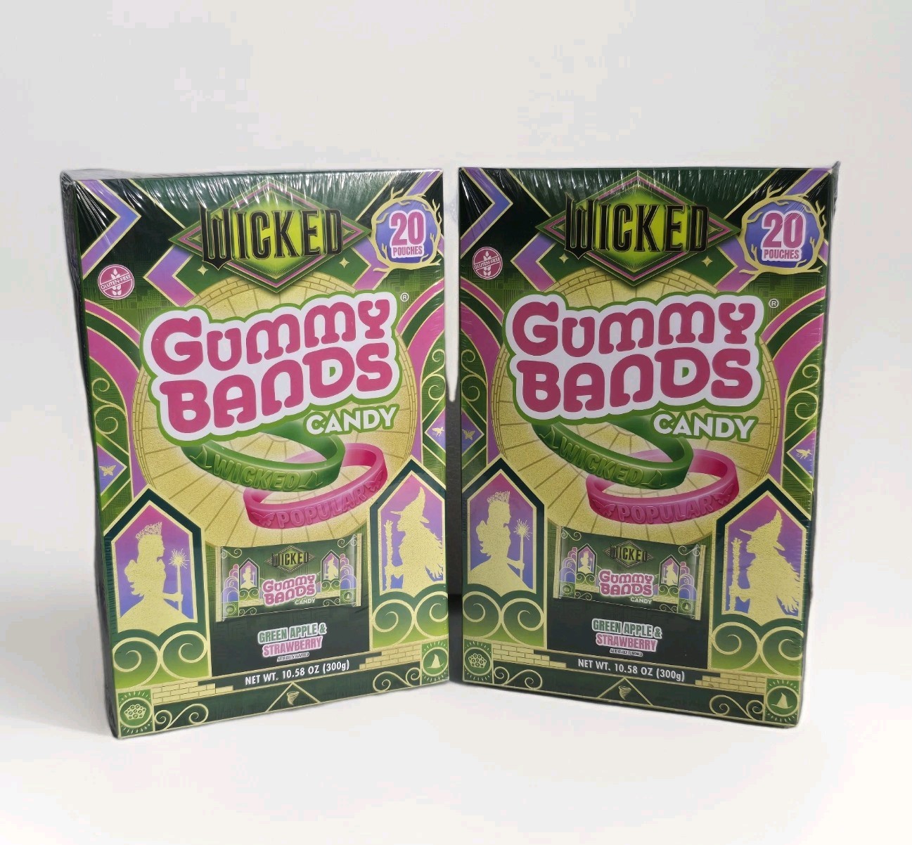2pk Wicked Gummy Bands Candy Green Apple & Strawberry 20 Pouches Box Exp 07/2027