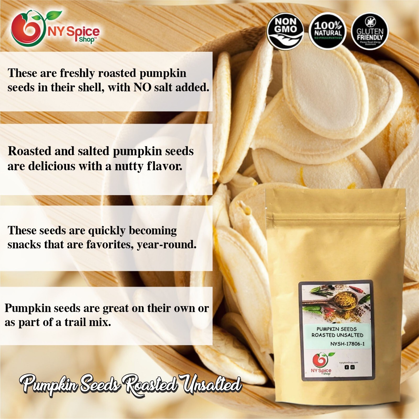 Pumpkin Seeds Roasted & Unsalted in Shell Premium Quality Weight 4oz-5lb