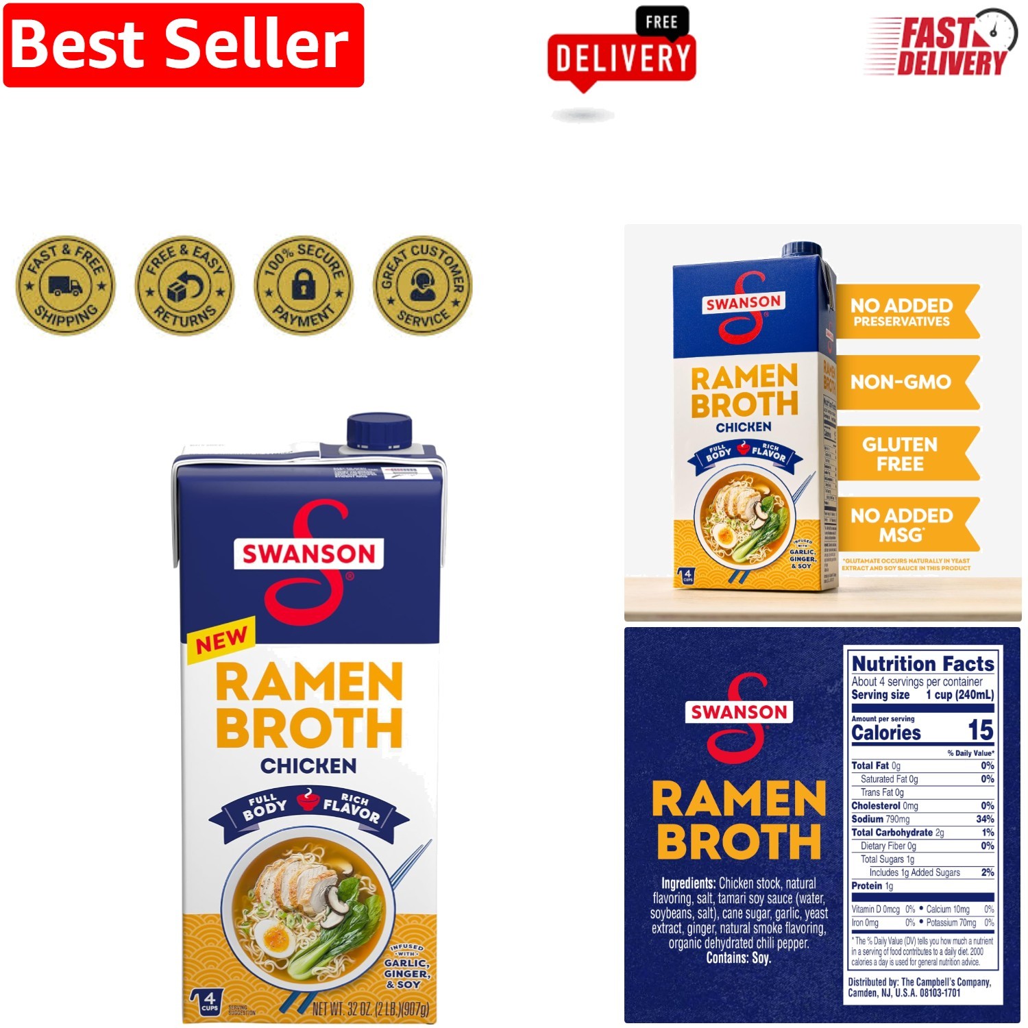 Swanson 32 Oz Spicy Chicken Broth – Infused with Garlic & Ginger for Ramen