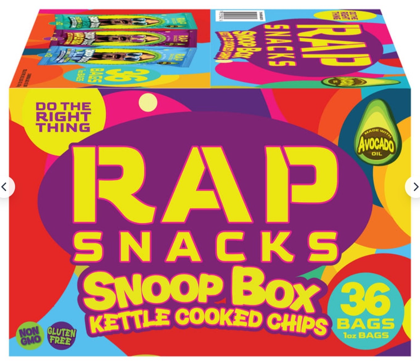 Rap Snacks Snoop Box Kettle Chips 36-Ct 1oz -Sour Cream Salt N Vinegar Mape BBQ