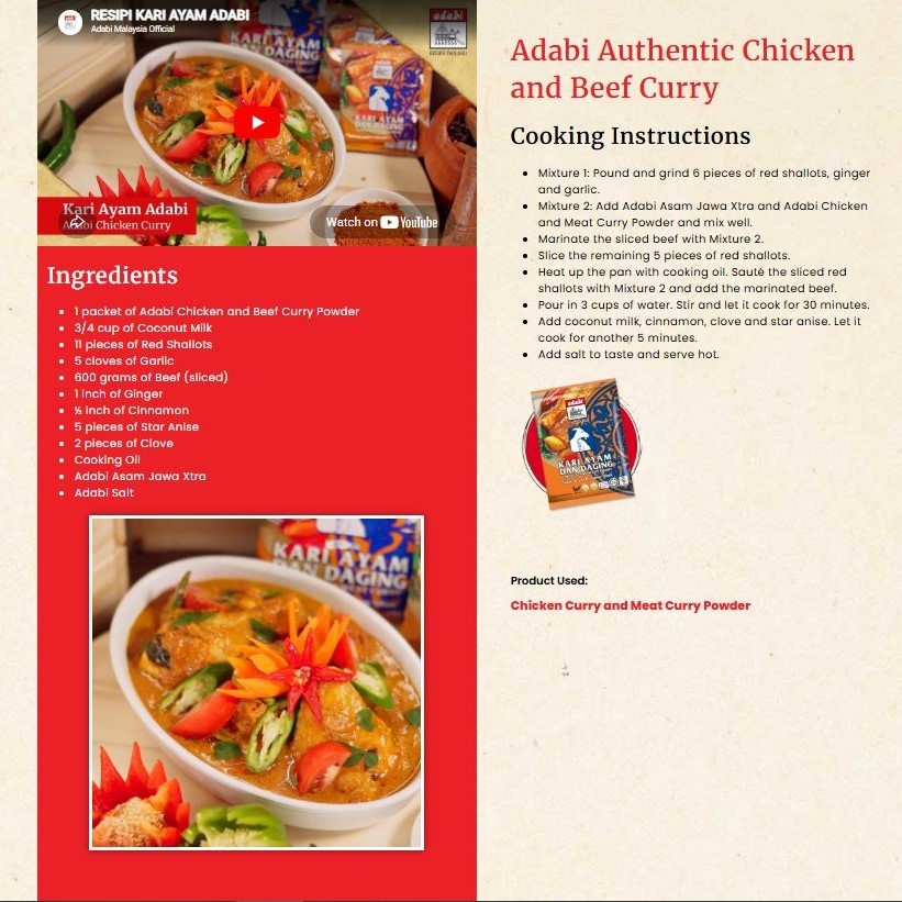 6 x 24g ADABI Chicken & Meat Curry Powder – Authentic Malaysian Curry Blend
