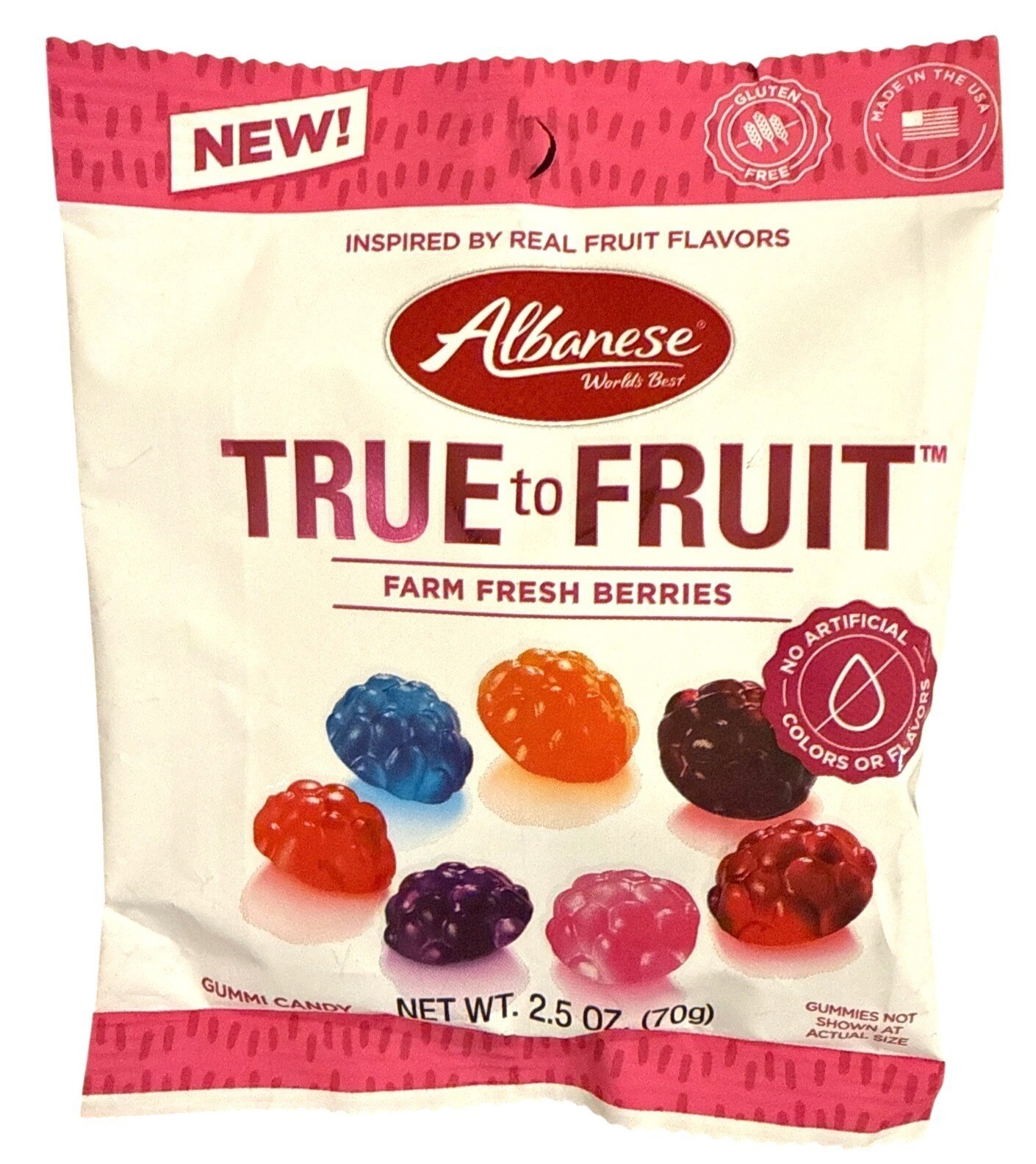 2.5oz Bag Albanese True To Fruit FARM FRESH BERRIES Gummi Candy Natural Flavors