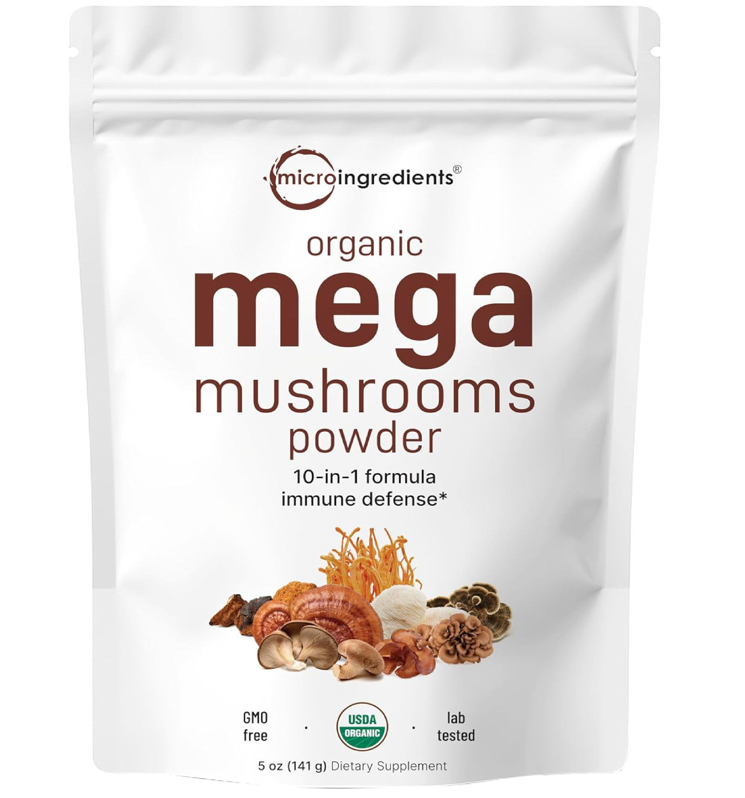 Micro Ingredients Organic Mushroom 10-in-1 Blend, 5 oz | Chaga, Lion’s Mane, Cor