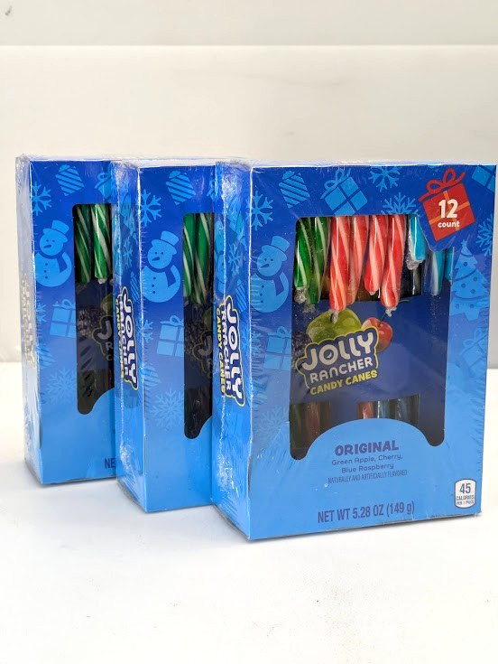 3-Pack Jolly Rancher Candy Canes 12 Ct Green Apple Cherry Blue Raspberry 5.28 oz