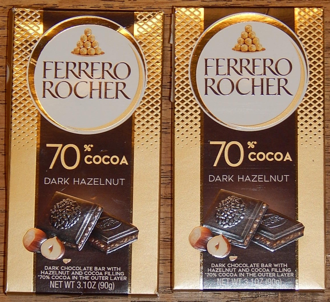 Ferrero Rocher Dark 70% Cocoa Hazelnut Chocolate Bar 3.1 oz x 2 pieces (180 g)