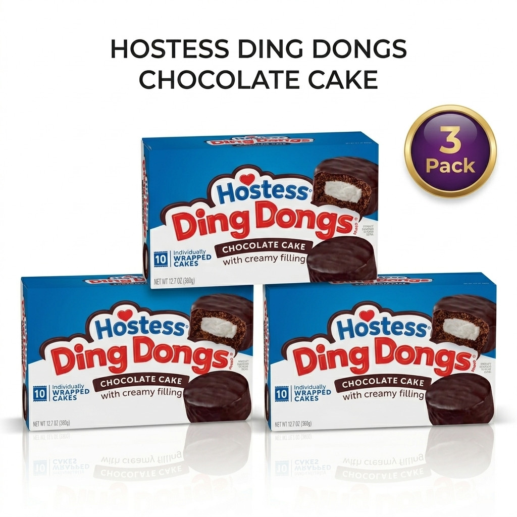 (3 Pack) Hostess Ding Dongs Snack Cakes Chocolate Flavor, 12.7 oz Box (10 Count)