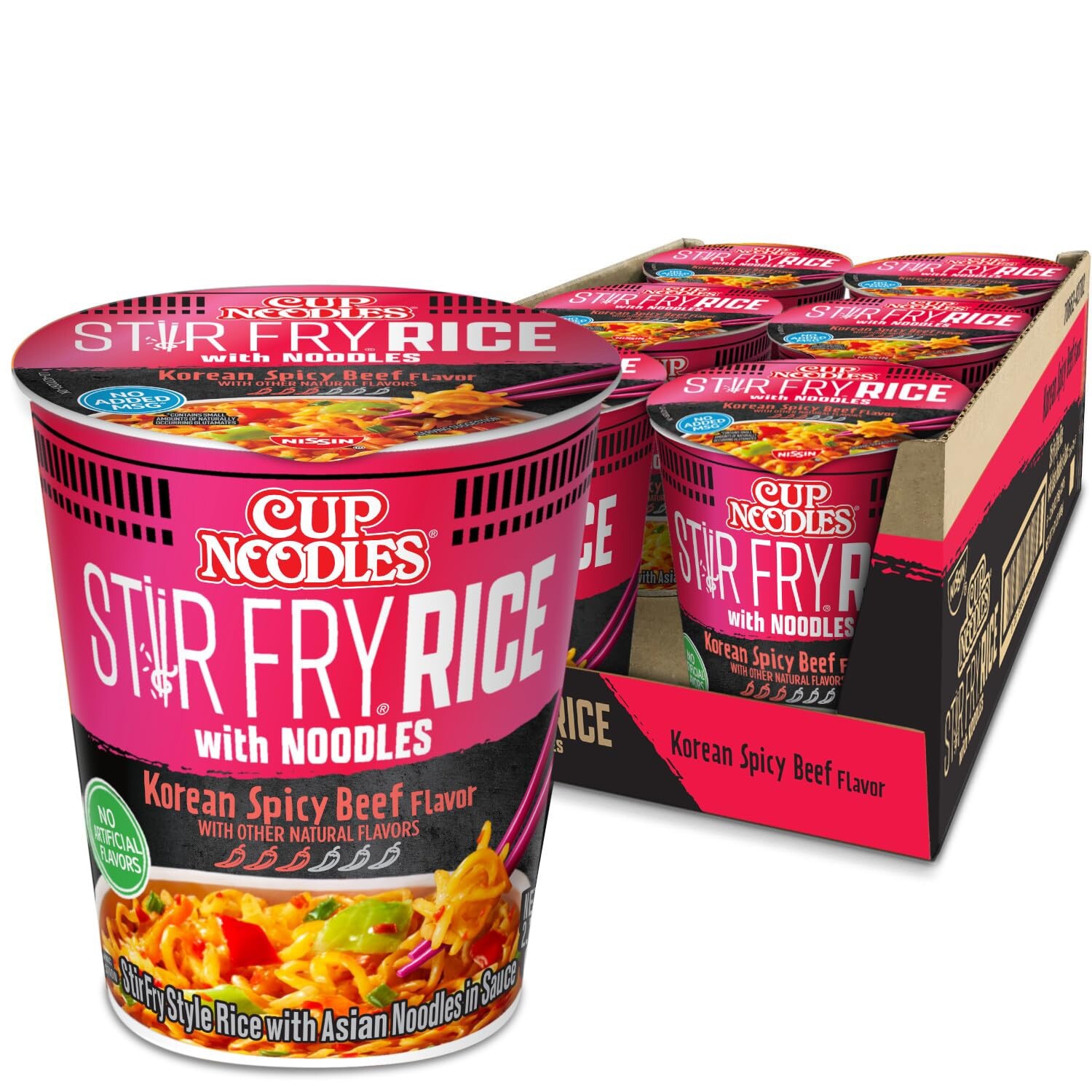 Nissin 🥢 Stir Fry Rice & Noodles, Spicy Beef 🌶️ 2.61 Oz (Pack of 6)