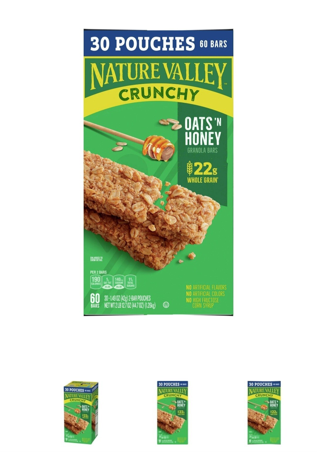 Nature Valley Crunchy Oats ‘n Honey Granola Bars, 60 Bars, 44.7 OZ (30 Pouches)