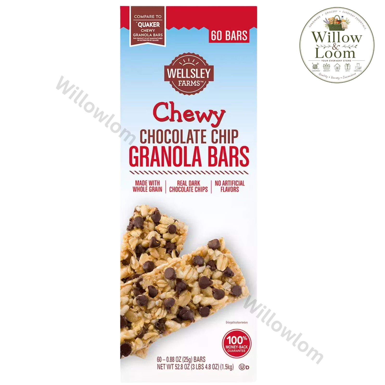 Wellsley Farms Chewy Chocolate Chip Granola Bars 60 Count Whole Grain Bulk Box