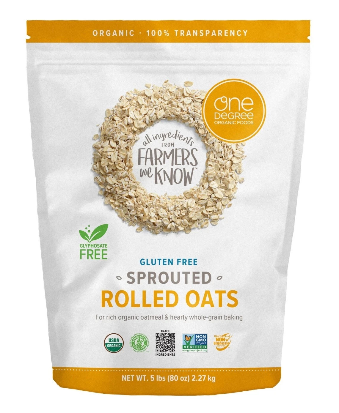 One Degree Gluten Free Sprouted Rolled Oats – 5lbs (1380620) BEST BY JAN 2027