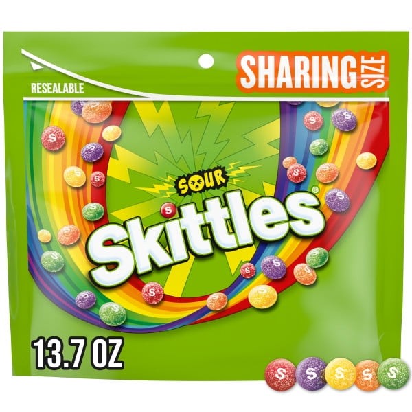 Skittles Sour Candy, Chewy Fruit Candies, Share Size, 13.7 oz Bag