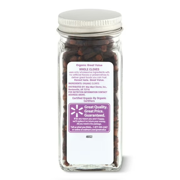 Great Value Organic Whole Cloves 1.3 oz Jar Natural Spice Baking Cooking