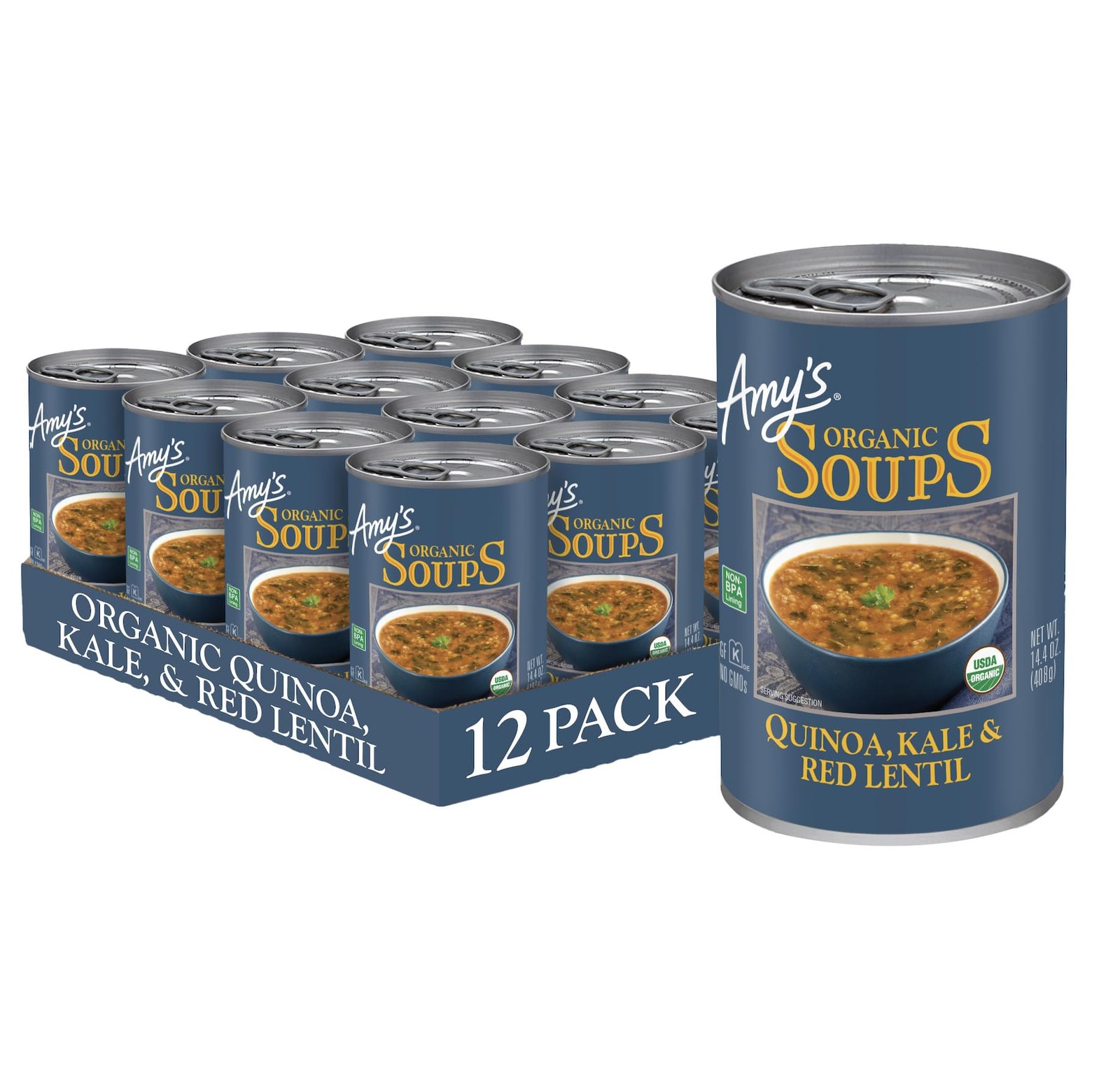 12 Pack Amy’s Soup Vegan Gluten Free Organic Kale Quinoa and Red Lentil 14.4 Oz