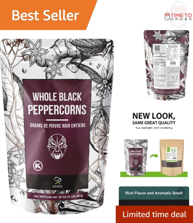 Black Peppercorns Whole 32oz Non-GMO Kosher Rich Flavor for Grinders and Cooking
