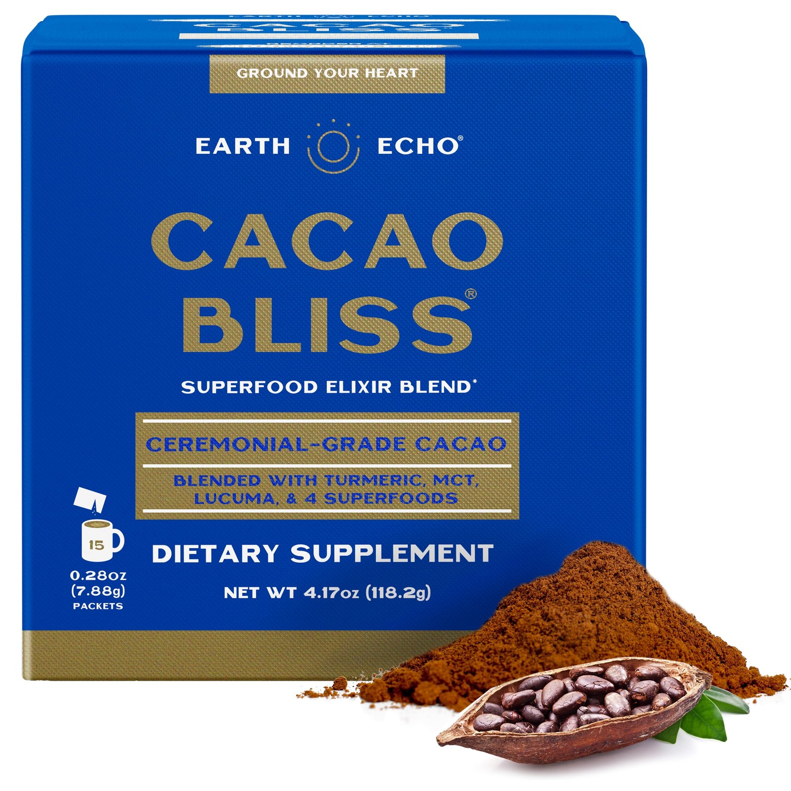 Earth Echo Cacao Bliss – Ceremonial Grade Organic Raw Cacao Powder with MCT Oil