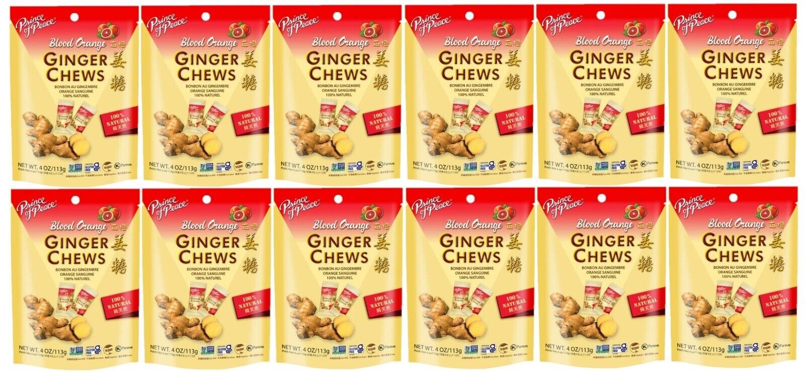 Prince of Peace Ginger Chews with Blood Orange 4 oz ( Pack of 12 )~9/24/2025