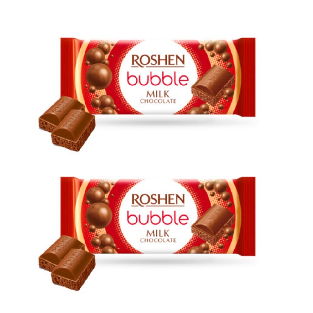 2PCS Ukrainian Sweets ROSHEN Milk Bubble Aerated Chocolate Bars 80g / 2.82oz