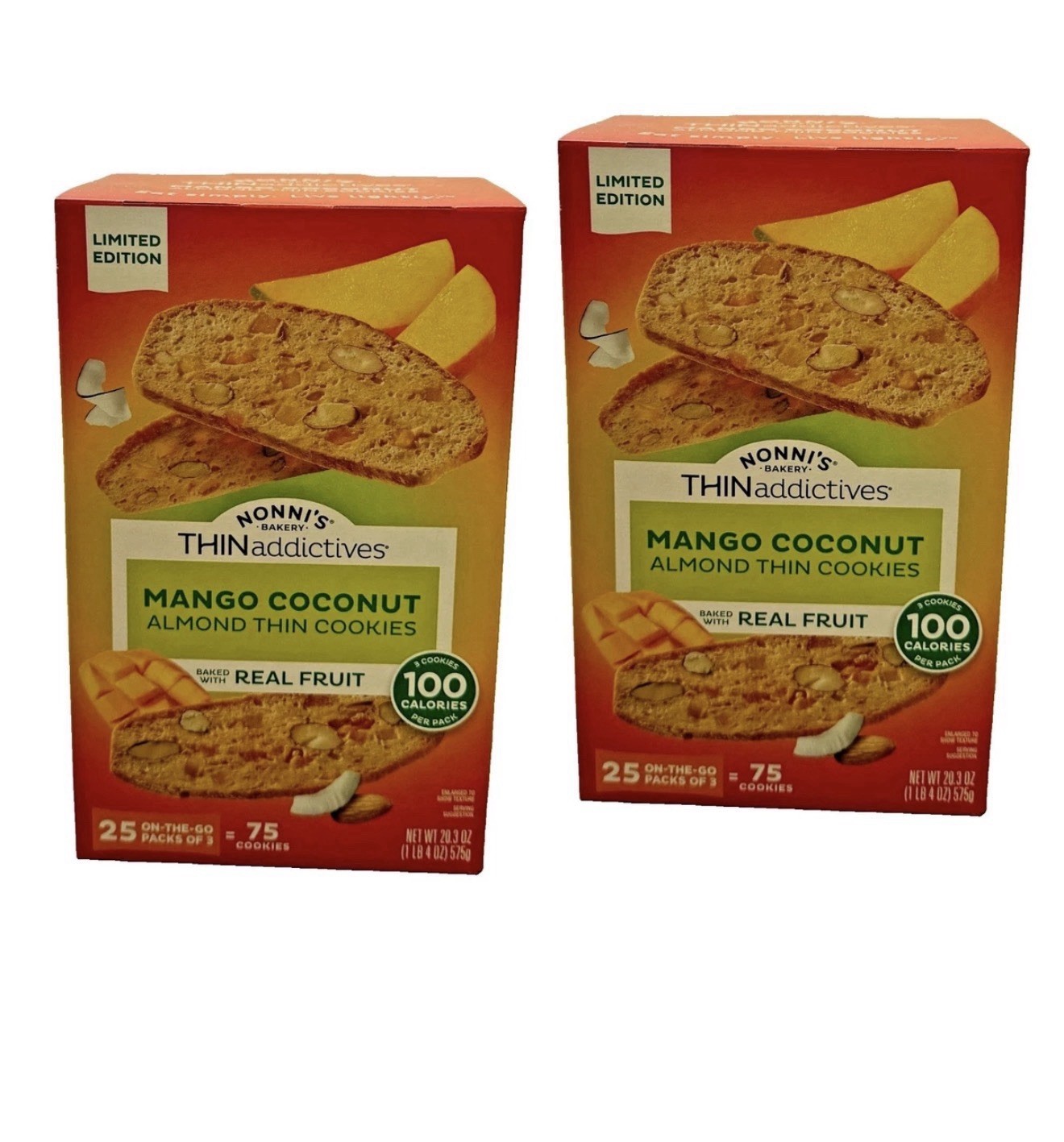 2-PACK Nonni’s THINaddictives Mango Coconut Almond Thin Cookies 1 LB 4 Oz each