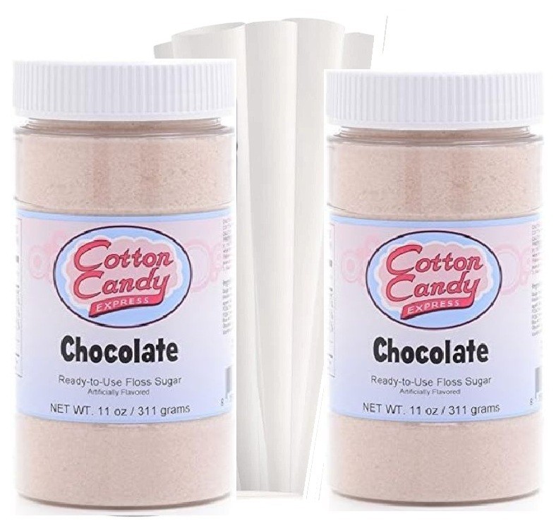 Floss Sugar CHOCOLATE Cotton Candy Ice Cream Drinks Popcorn 11oz+Cones 2 Pack
