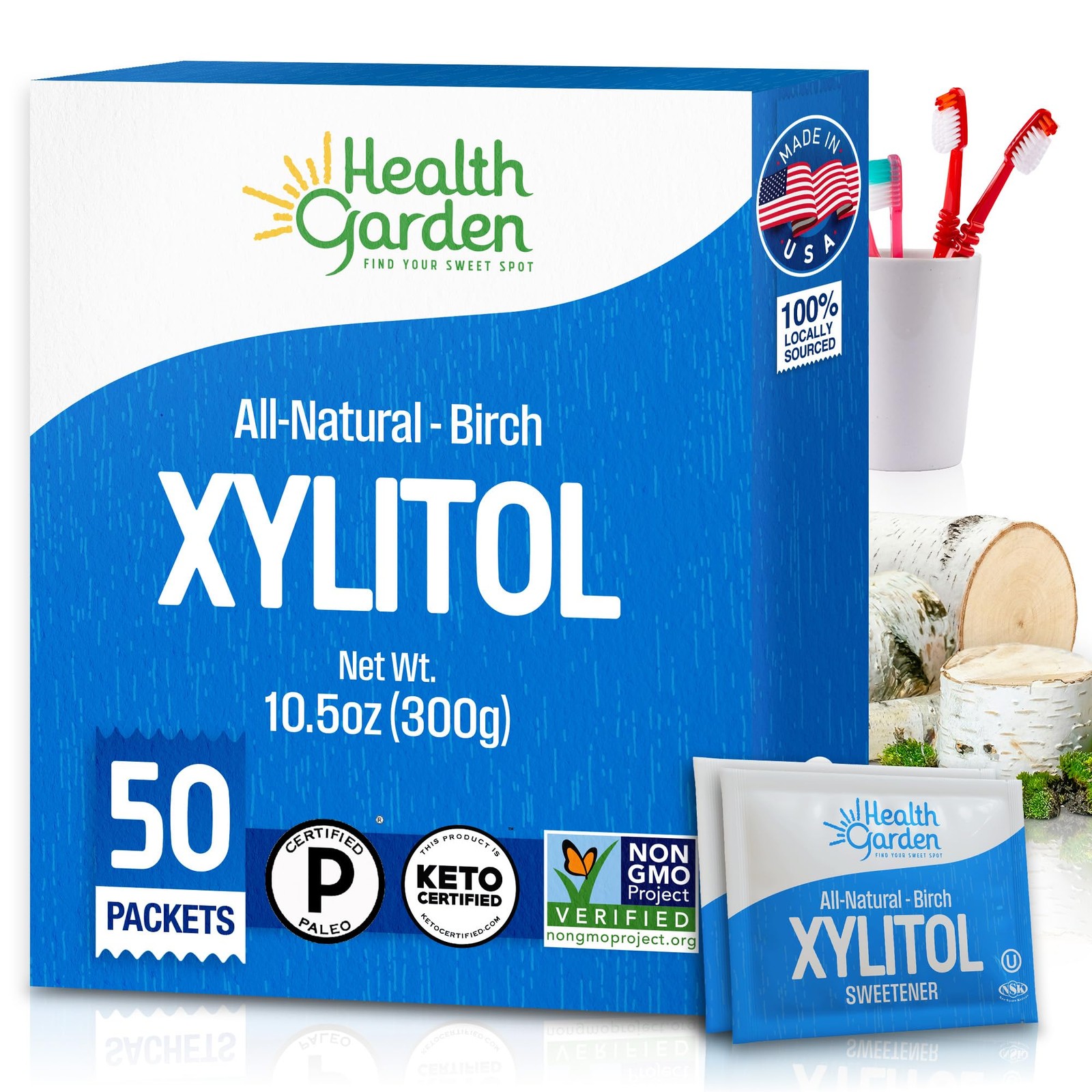 Xylitol Sweetener Birch Sugar Substitute Baking Coffee 50 Packets Keto Vegan Tee
