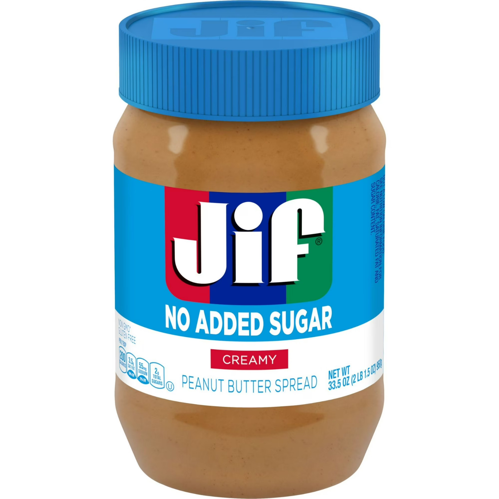 Jif No Added Sugar Creamy Peanut Butter Spread, 33.5 oz – Smooth, Creamy Texture