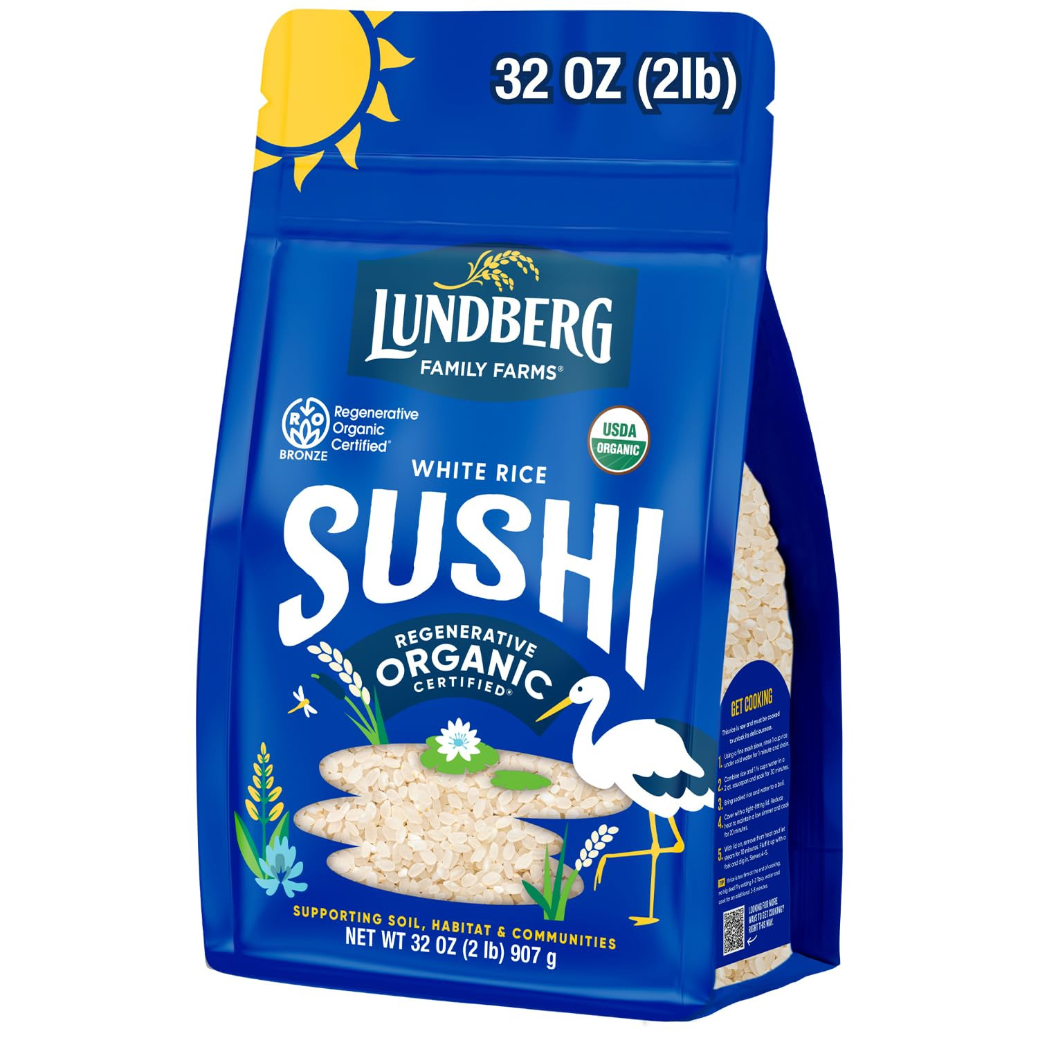Lundberg Sushi Rice, Sticky White Japanese-Style Short Grains, 32 Oz