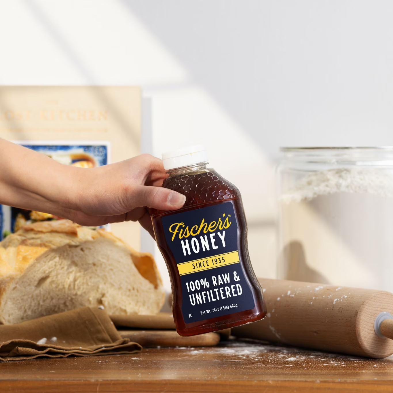 Fischers Honey, 24oz Raw and Unfiltered, Local 100% US Grade Squeeze Bottle New