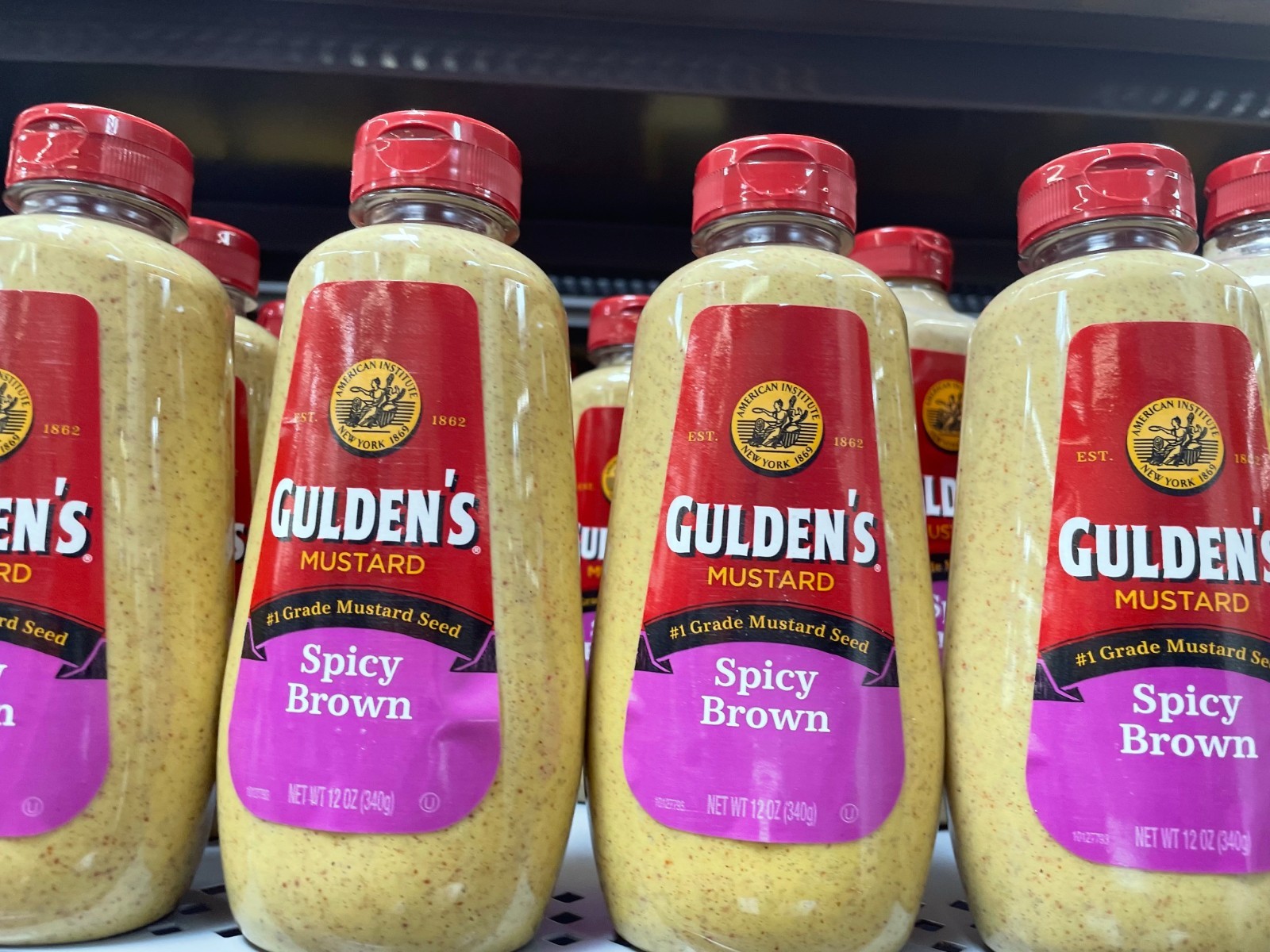 4 Pack Gulden’s Spicy Brown Mustard Size 12 oz Squeeze Bottles Bold Flavor