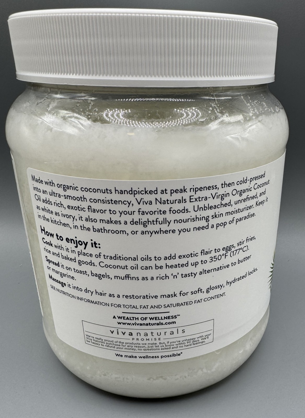 Viva Naturals Organic Coconut Oil, 54 fl oz – Unrefined – Best by 07-14-2027