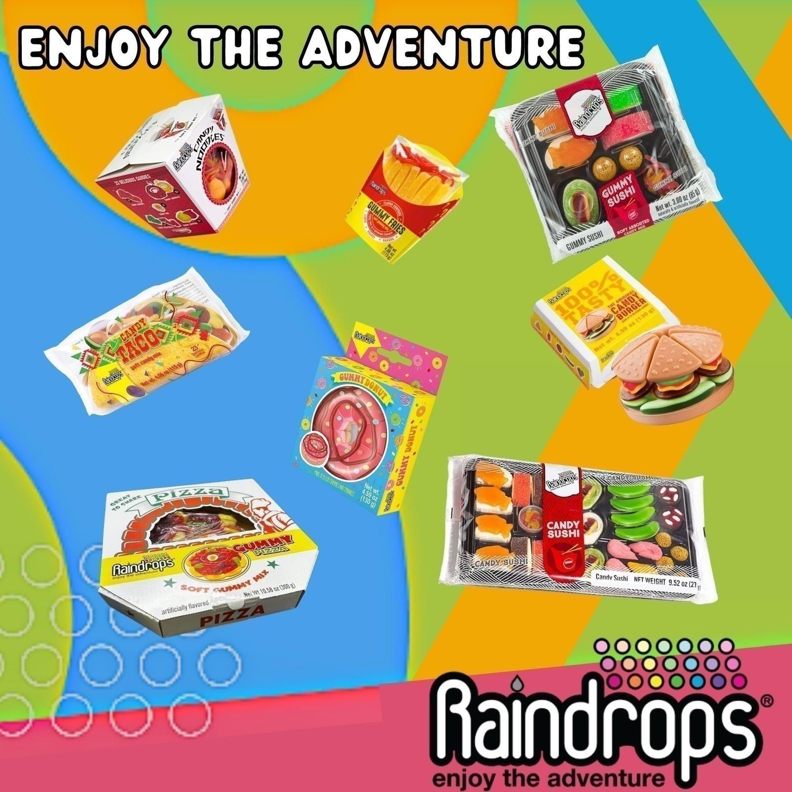 Raindrops Gummy Candy Sushi Mini Bento Box with 9 Pieces – 5 Kinds of Sushi…