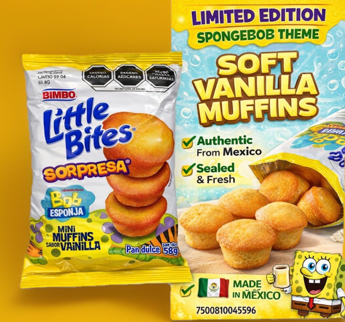 3-Pack Bimbo Little Bites Surprise Vanilla Mini Muffins 58g SpongeBob Collection