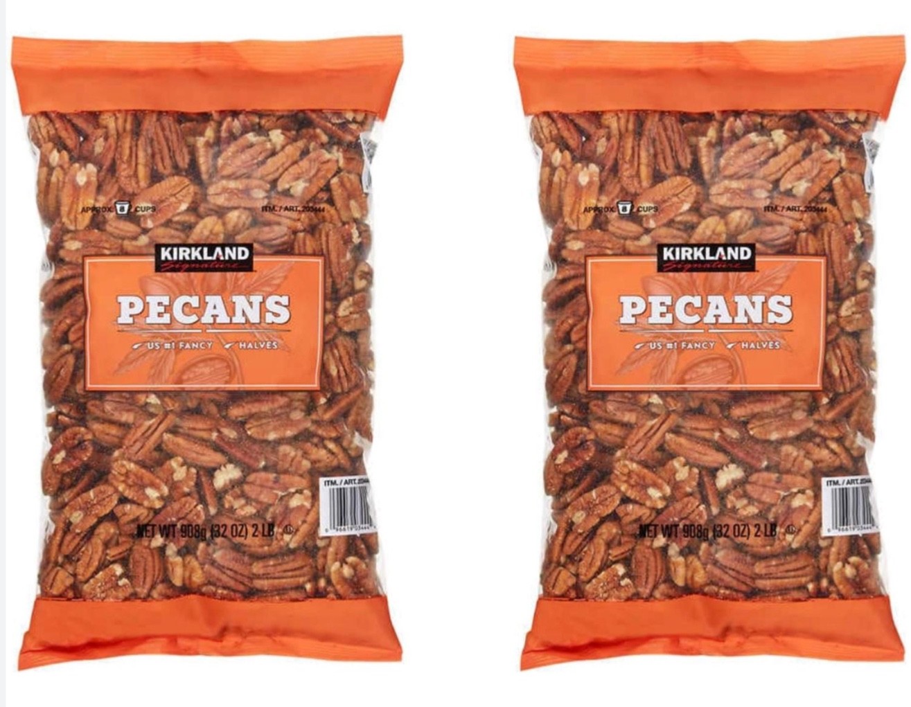 2 X Kirkland Signature #1 US Fancy Pecan Halves 32 Ounce TOTAL 4LB EXP 05/2027