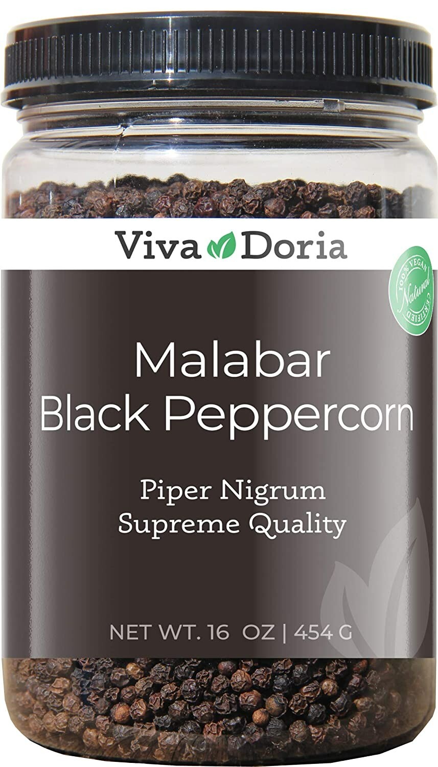 Viva Doria Malabar Peppercorns, Whole Black Pepper, 16 oz
