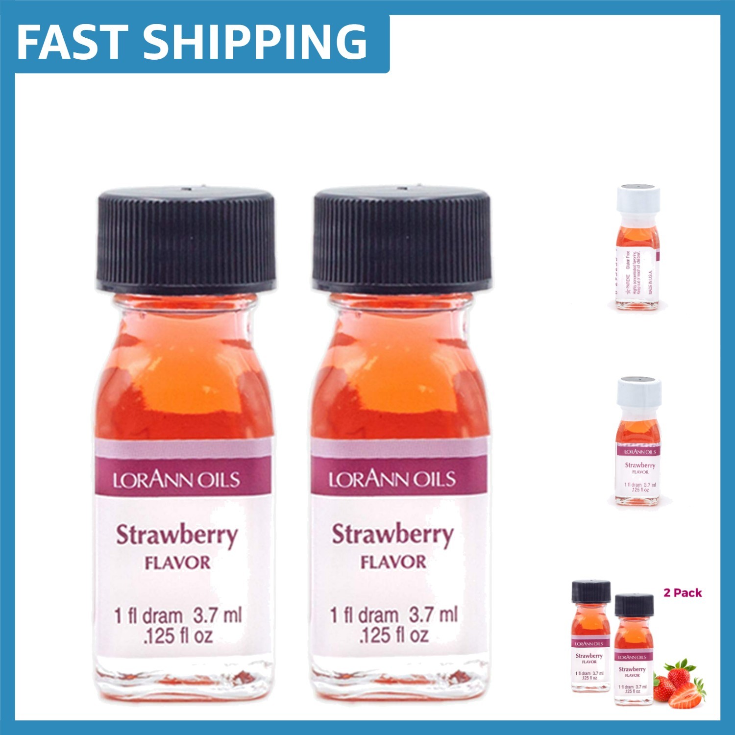 Bold Natural Strawberry Flavoring Pair, 0.125 fl oz Each – Kosher & Gluten-Free