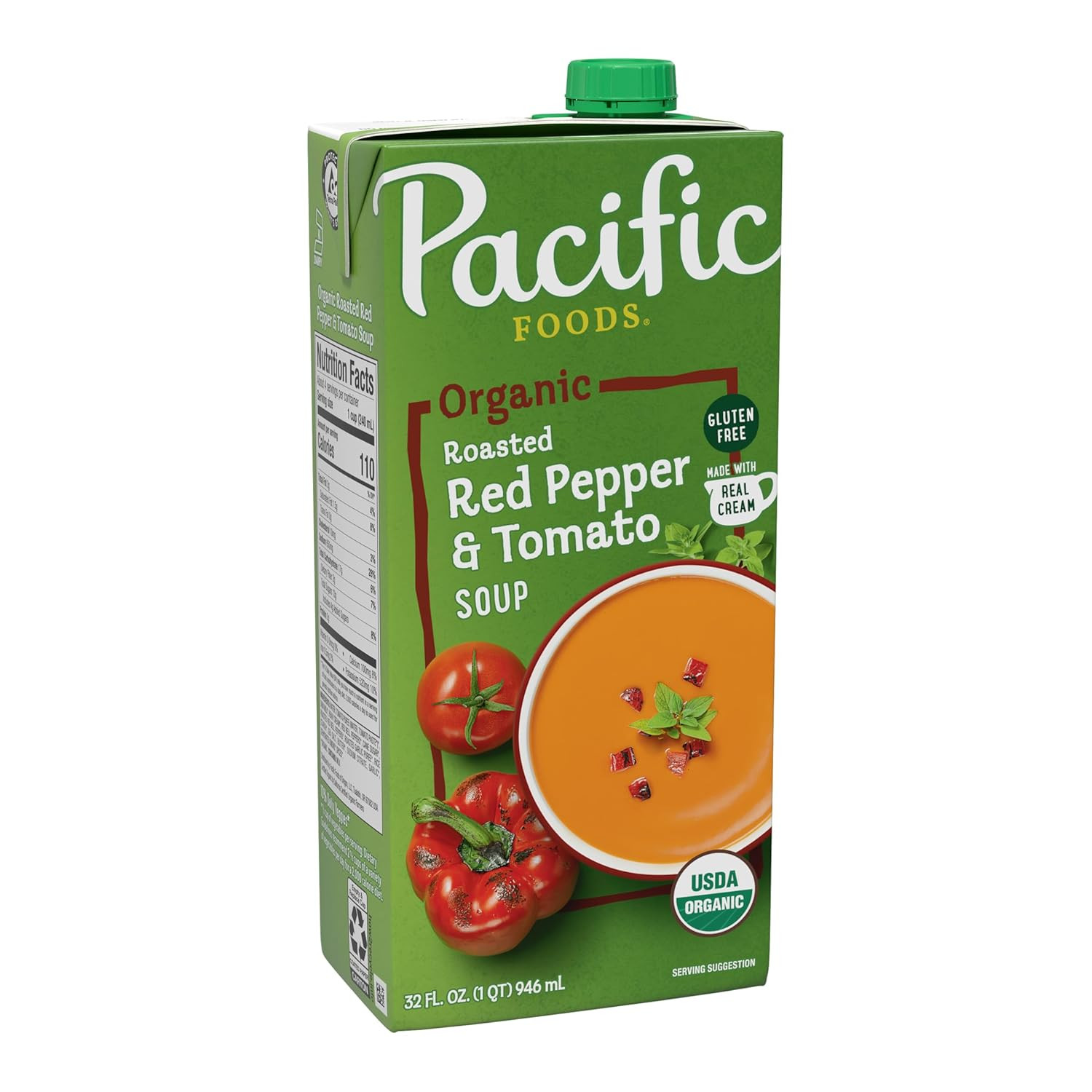 Pacific Foods Organic Roasted Red Pepper and Tomato Soup, 32 Oz Carton