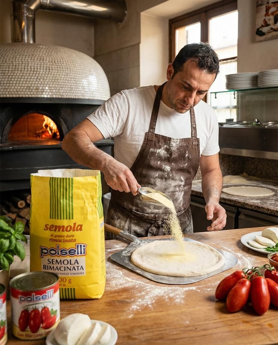 POLSELLI Semola Flour, Semolina Rimacinata Di Grano Duro, 1 kg 2.2 lbs